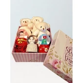 3 Adet Işıklı Mini Küre ve Yavru Ayıcıklar Sevgiliye Eşe Özel Günlere Kare Kutu İçinde Hediye Seti - 1