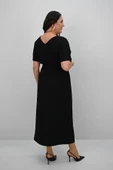 Kadın Büyük Beden Kısa Kollu Kuşaklı Elbise 5297-25 - 7