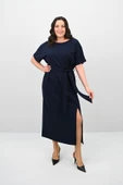 Kadın Büyük Beden Kısa Kollu Kuşaklı Elbise 5297-25 - 1
