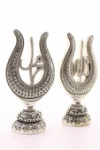 Polyester Üzerine Metal Kaplama Biblo ​​​​​​​2'li Gümüş Allah Muhammed LaleLafız Orta Boy Biblo 22CM - 4