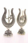 Polyester Üzerine Metal Kaplama Biblo ​​​​​​​2'li Gümüş Allah Muhammed LaleLafız Orta Boy Biblo 22CM - 2