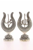 ​​​​​​​2'li Gümüş Allah Muhammed Lale Lafız OrtaBoy Biblo Polyester Üzerine Metal Kaplama Biblo 22CM - 5