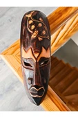 Duvar Objesi Mindi Ağacı El Oyması 30 cm Yerliler Aborjin Yunus Surat Tipi Totem Ahşap Oyma Mask - 1
