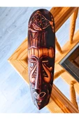 Yerliler Aborjin Balık Surat Tipi Totem Ahşap Oyma Mask Duvar Objesi Mindi Ağacı El Oyması 30 cm - 2
