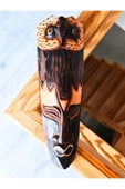 Duvar Objesi Mindi Ağacı El Oyması 30 cm Yerliler Aborjin Baykuş Tipi Surat Totem Ahşap Oyma Mask - 1