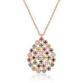 Gümüş Rose Renkli Taşlı Damla Kolye thumbnail 1