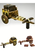 El Yapımı Kağnı Arabası İçinde 6 Adt Bardak Altı Metal Süslerle Ahşap Saban Arabası Antika Nostaljik - 6