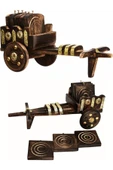 El Yapımı Kağnı Arabası İçinde 6 Adt Bardak Altı Metal Süslerle Ahşap Saban Arabası Antika Nostaljik - 2