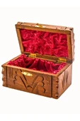 Ceviz Ahşap El Oyması Maraş Sandık Motifli Kutu 16 cm Küpe Yüzük Mücevher Takı Kutusu Kadife Kaplı - 2