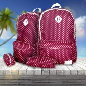 Pembe Puantiyeli Okul Çantası Fil Peluş Oyuncak İkili Set - 3