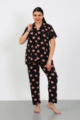 Büyük Beden  Kısa Kollu Milan Gömlek Pijama Takımı- Genç Anne Serisi - 8