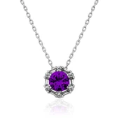 Gümüş Menekşe Moru Baget Taşlı Bayan Kolye - 1