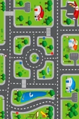 Trafik Desenli Kaymaz Deri Taban Oyun Halısı  YEŞİL 180X280 - 2