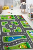Trafik Desenli Kaymaz Deri Taban Oyun Halısı  YEŞİL 100X300 - 1