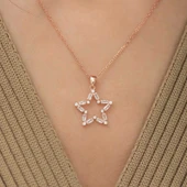 Gümüş Rose Baget Taşlı Yıldız Kolye - 2