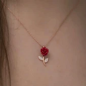 ​Gümüş Rose Kırmızı Gül Kolye thumbnail 3
