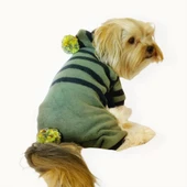 Ponponlu Yeşil Siyah Çizgili Köpek Tulumu Köpek Kıyafeti - 2
