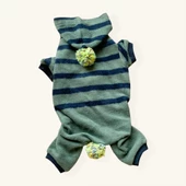 Ponponlu Yeşil Siyah Çizgili Köpek Tulumu Köpek Kıyafeti - 5