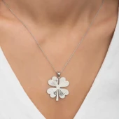Gümüş Dört Yaprak Yonca Bayan kolye thumbnail 3