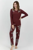 Pierre Cardin 8032 Çiçekli Bordo Kadın Pijama Takımı - 1