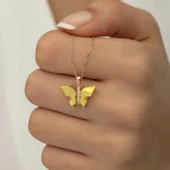 Gümüş Rose Sarı Kaplangözü Taşlı Kelebek Kolye thumbnail 6