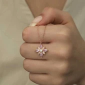 Gümüş Rose Pembe Taşlı Umut Çiçeği Kolye thumbnail 6