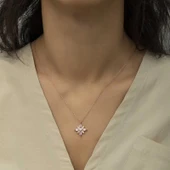 Gümüş Rose Pembe Taşlı Umut Çiçeği Kolye thumbnail 2