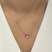 Gümüş Rose Minimal Kelebek Bayan Kolye - 3