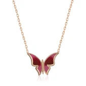 Gümüş Rose Minimal Kelebek Bayan Kolye - 1