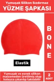 Özel Üretim Su Geçirmez Elastik Yüzücü Havuz Deniz Yüzme Şapkası Yumuşak Silikon Bone 2 Adet - 1