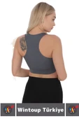 Özel Üretim Göğüs Toparlayıcı Sarkma Önleyen Spor Gündelik Kullanım Fermuarlı Şık Crop Büstiyer - 5