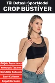 Özel Üretim Göğüs Toparlayıcı Sarkma Önleyen Spor Gündelik Kullanım Tül Detay Çok Şık Crop Büstiyer - 1