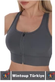 Özel Üretim Göğüs Toparlayıcı Sarkma Önleyen Spor Gündelik Kullanım Fermuarlı Şık Crop Büstiyer - 4
