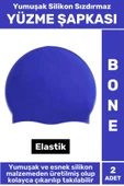 Özel Üretim Su Geçirmez Elastik Yüzücü Havuz Deniz Yüzme Şapkası Yumuşak Silikon Bone 2 Adet - 1