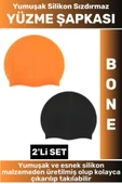 Özel Üretim Su Geçirmez Elastik Yumuşak Yüzücü Havuz Deniz Yüzme Şapkası Silikon Bone 2'Li SET - 1