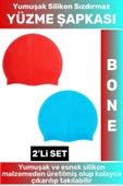 Özel Üretim Su Geçirmez Elastik Yumuşak Yüzücü Havuz Deniz Yüzme Şapkası Silikon Bone 2'Li SET - 1