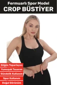 Özel Üretim Göğüs Toparlayıcı Sarkma Önleyen Spor Gündelik Kullanım Fermuarlı Şık Crop Büstiyer - 1