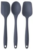 PinkRose  Büyük Boy Antrasit Silikon Spatula + Kaşık Set 3 lü - 1