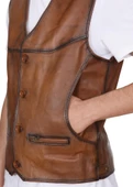 Taba Renk Klasik Ve Spor Model Deri Yelek - 5