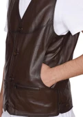 Klasik Ve Spor Model Fındık Renk Deri Yelek - 5