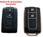 Toyota Corolla Verso Prius Subaru Uyumlu Kumanda Anahtar Kılıfı Oto Anahtarlık 2 Tuş Siyah Gold - 4