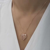 Gümüş Rose Bombeli Kalp Kadın Kolye - 5