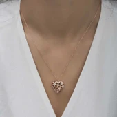 Gümüş Rose Bombeli Kalp Kadın Kolye - 3