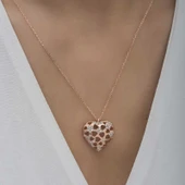 Gümüş Rose Bombeli Kalp Kadın Kolye - 2