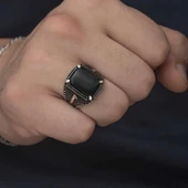 Gümüş Elif Oniks Erkek Yüzük thumbnail 5