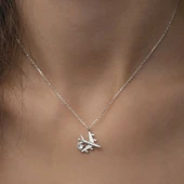 Gümüş Rodyum Tek Taşlı Uçak Kadın Kolye - 7