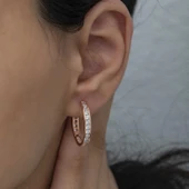 Gümüş Zirkon Taşlı Halka Kadın Küpe - 5