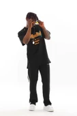 Unisex Oversize Kolye Dahil T-Shirt - Siyah - 4
