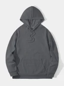 Erkek Düz Kapüşonlu Sweat - Füme - 1