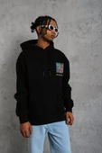 Erkek Patel Six Baskılı Kapüşonlu Sweat - Siyah thumbnail 4